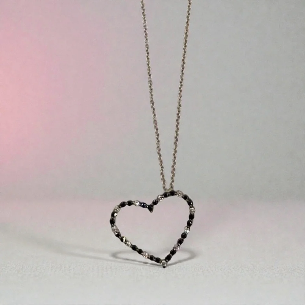 18k White Gold Diamond Heart Pendant Necklace, Milan Italy 750 Gold, 18” Chain - Picture 6 of 14